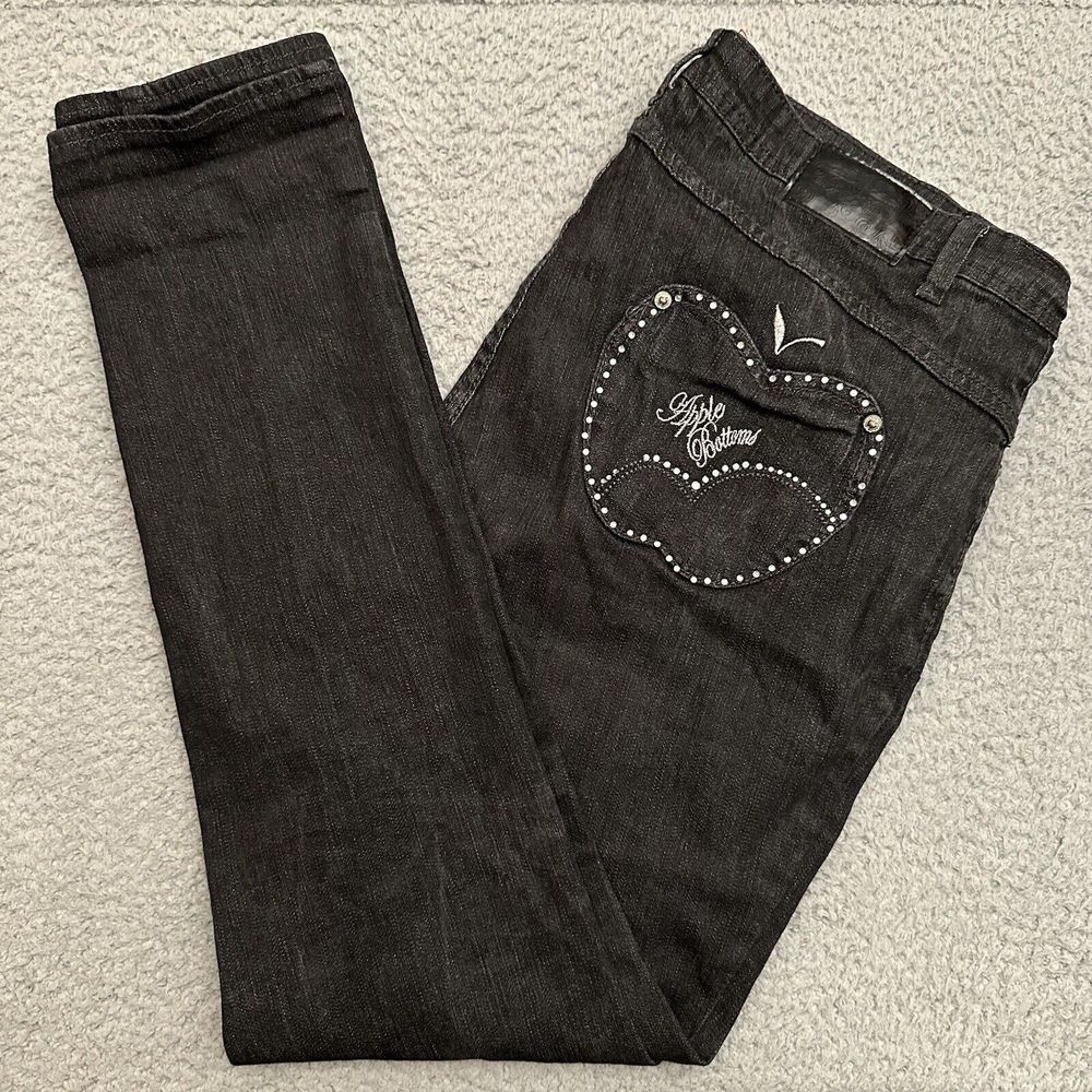 Vintage Y2K Apple Bottom Jeans Womens 20 (40x30) Black Denim Skinny Embroidered